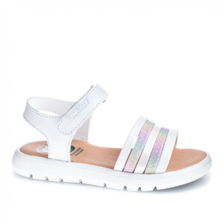 sandalias Pablosky blancas con tiras de purpurina arcoiris - Querol online