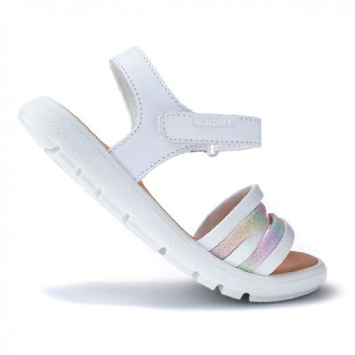 sandalias Pablosky blancas con tiras de purpurina arcoiris - Querol online