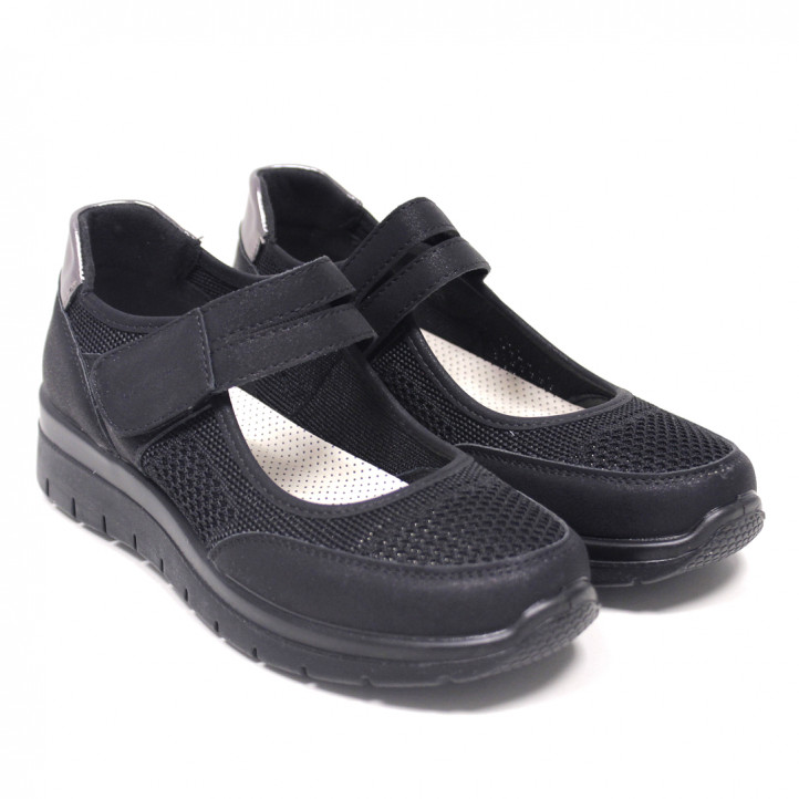 Zapatillas Amarpies negras con tira superior atado con velcro - Querol online