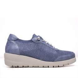 Zapatillas cuña Querol azules con cordones y tejido lateral - Querol online