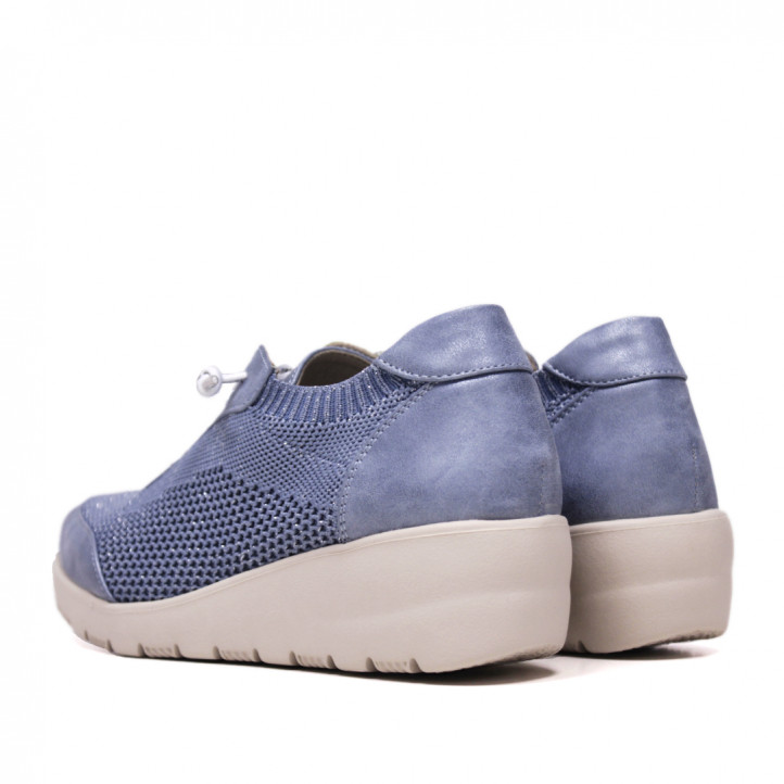Zapatillas cuña Querol azules con cordones y tejido lateral - Querol online