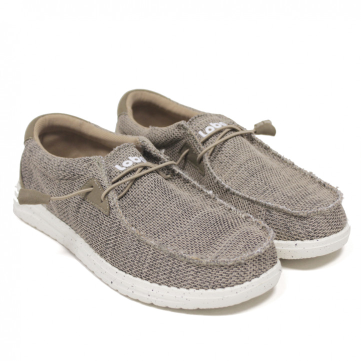Zapatos sport Lobo marrones textil con cordón superior y piso blanco - Querol online