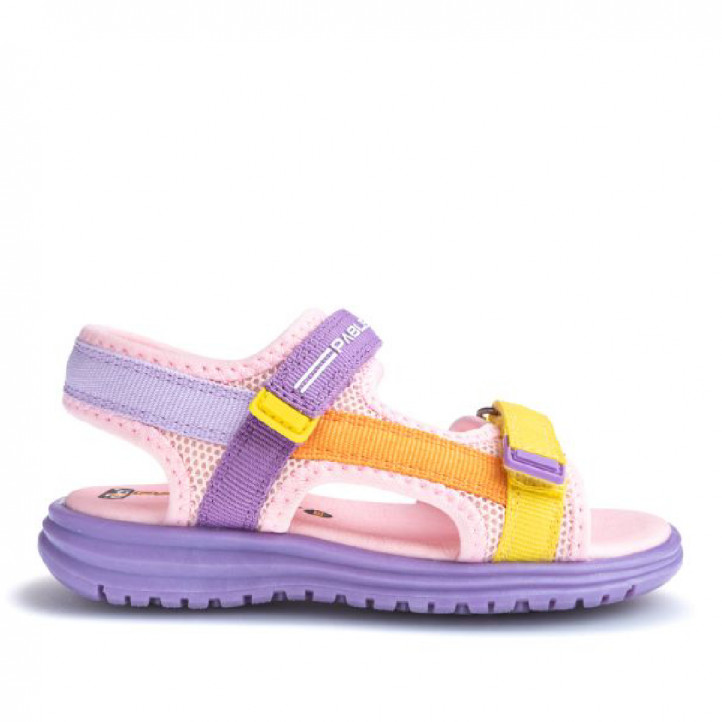 sandalias Pablosky con doble velcro en tonos rosa, lila, amarillo y naranja - Querol online