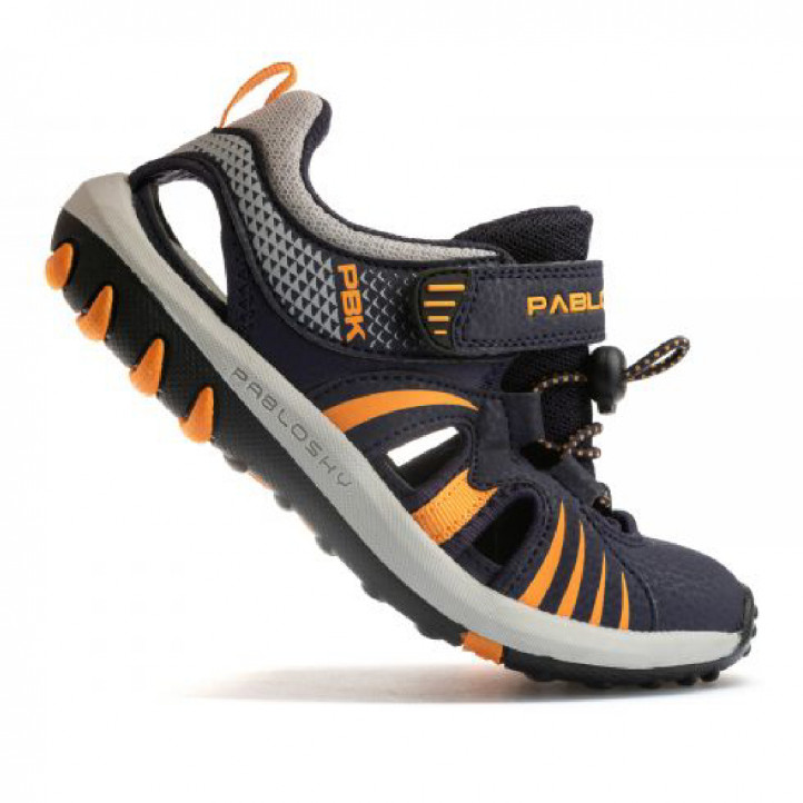 sandalias Pablosky con velcro y cierre ajustable en azul y naranja - Querol online