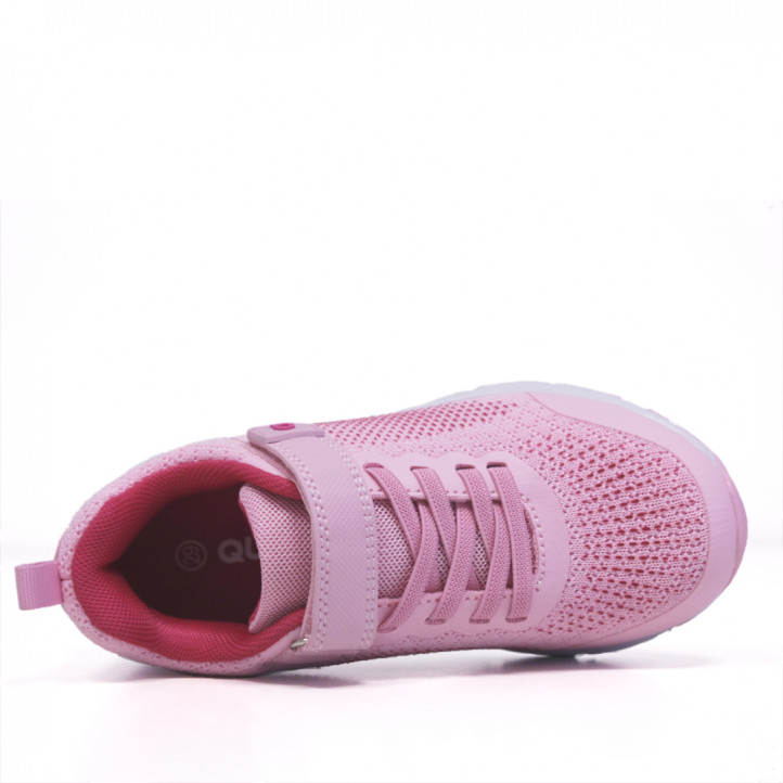 Zapatillas deporte QUETS! rosas con cordones elásticos y velcro - Querol online