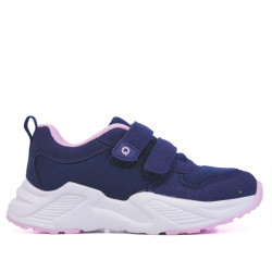Zapatillas deporte QUETS! azules con doble velcro y detalles en rosa - Querol online