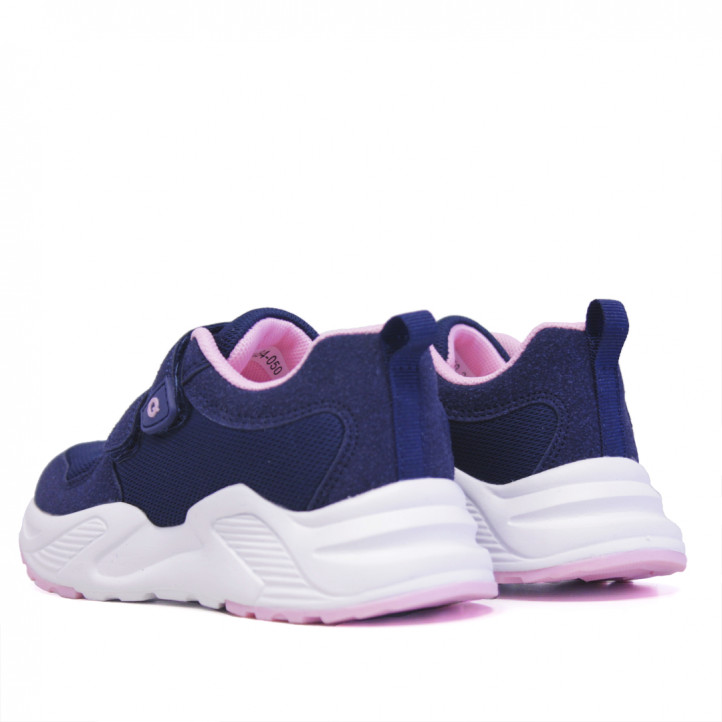 Zapatillas deporte QUETS! azules con doble velcro y detalles en rosa - Querol online