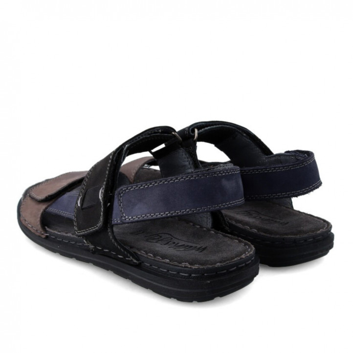 Sandalias Walk & Fly negras de piel con tonos azules y plomos - Querol online