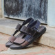 Sandalias Walk & Fly negras de piel con tonos azules y plomos - Querol online