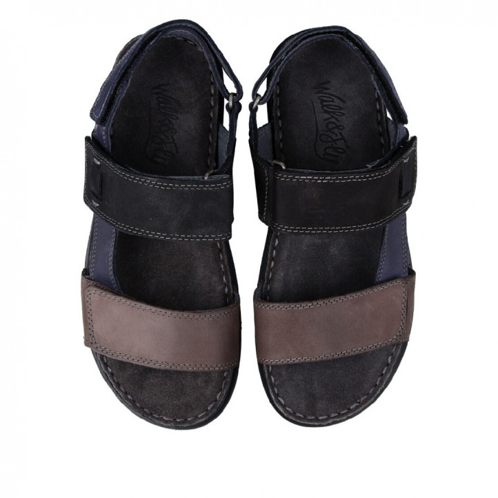 Sandalias Walk & Fly negras de piel con tonos azules y plomos - Querol online