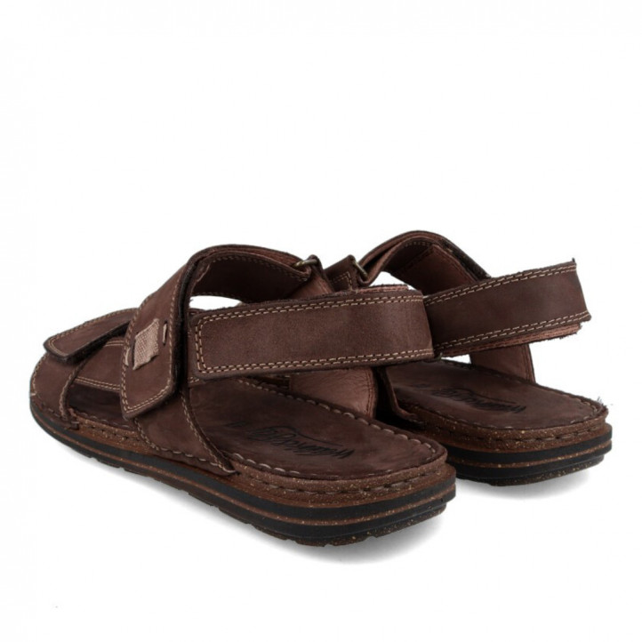 Sandalias Walk & Fly marrones de piel con velcro - Querol online