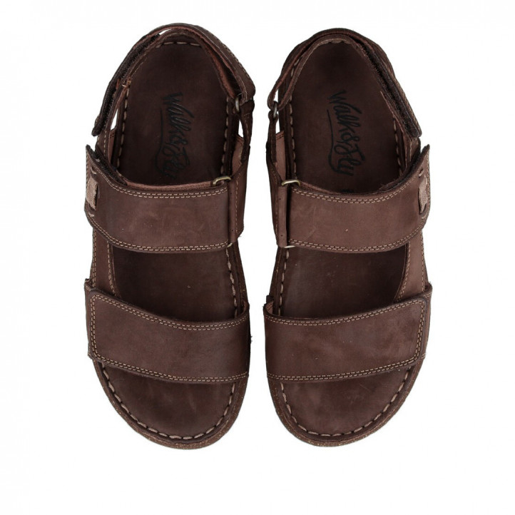 Sandalias Walk & Fly marrones de piel con velcro - Querol online