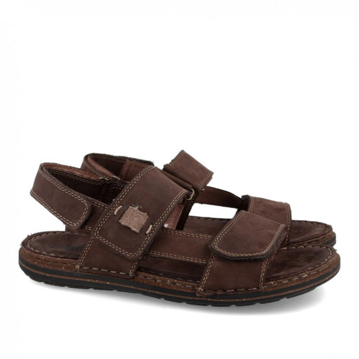 Sandalias Walk & Fly marrones de piel con velcro - Querol online