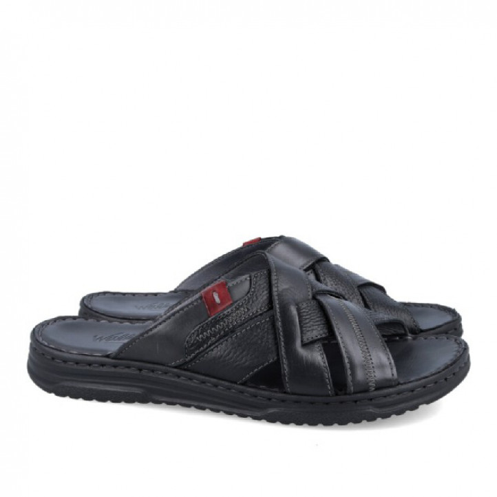 Sandalias Walk & Fly negras de piel con tiras cruzadas y superpuestas - Querol online