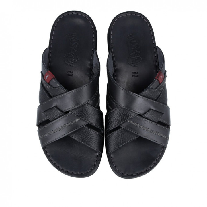 Sandalias Walk & Fly negras de piel con tiras cruzadas y superpuestas - Querol online