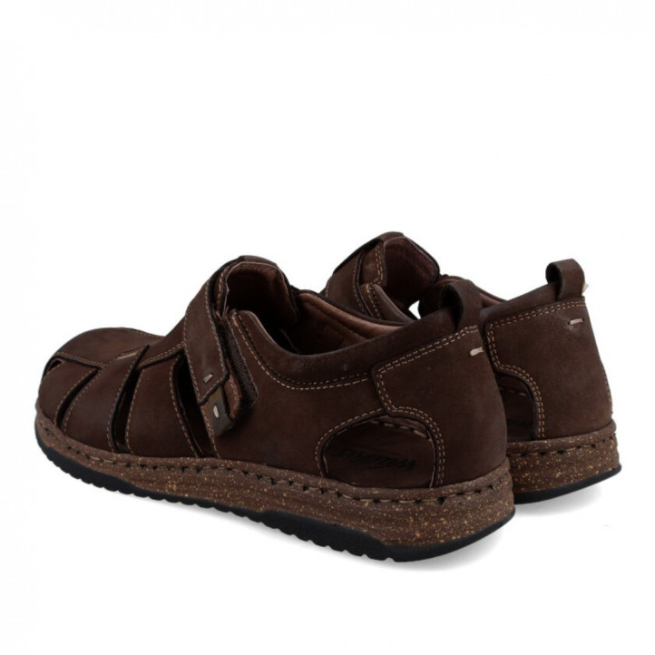 Sandàlies Walk & Fly marrons de pell estil sandàlia de riu amb velcro - Querol online