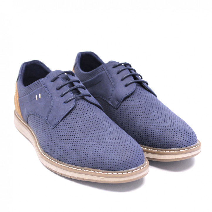 Zapatos sport Owel darwin azules con cordones encerados - Querol online