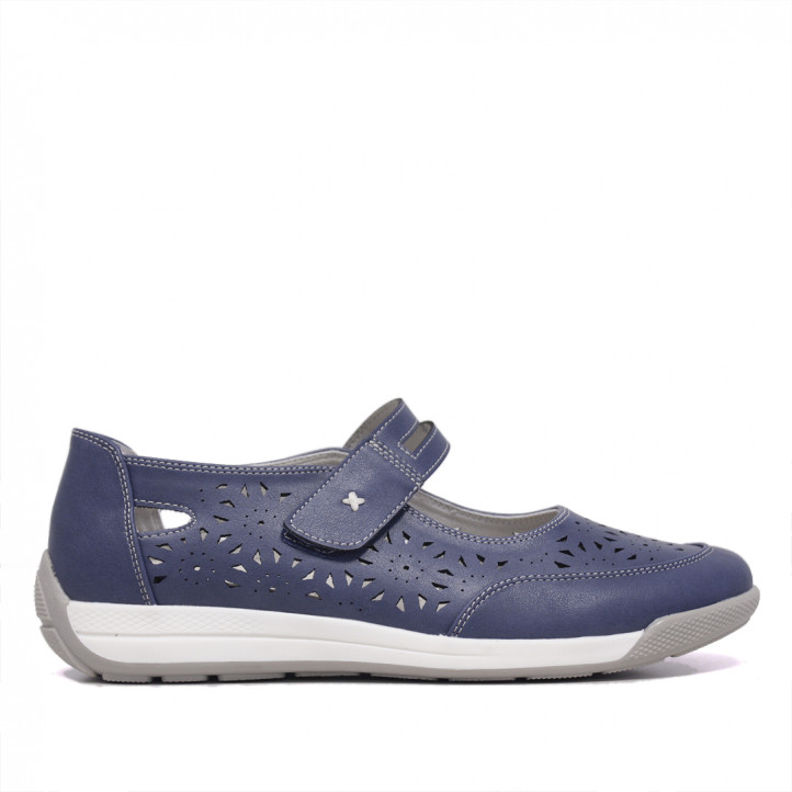 Zapatos planos Owel geelong azules con velcro y piel vegana - Querol online