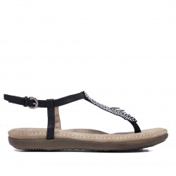 Sandalias planas You Too negras con detalle de pluma con brillantes - Querol online