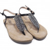 Sandalias planas You Too negras con detalle de pluma con brillantes