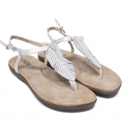 Sandalias planas You Too plateadas con detalle de pluma con brillantes - Querol online