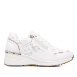 Zapatillas cuña Owel palm blancas con detalle trasero metalizado - Querol online