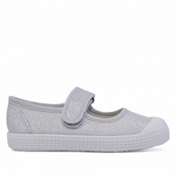 Zapatillas lona QUETS! plateadas con brillibrilli tipo merceditas - Querol online