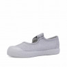 Zapatillas lona QUETS! plateadas con brillibrilli tipo merceditas
