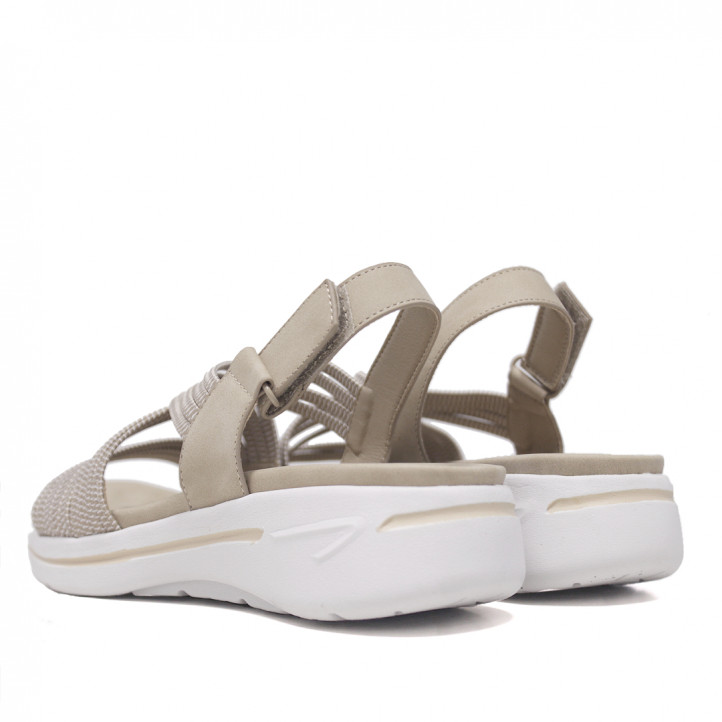 Sandalias cuña Querol color crema con bandas elásticas - Querol online