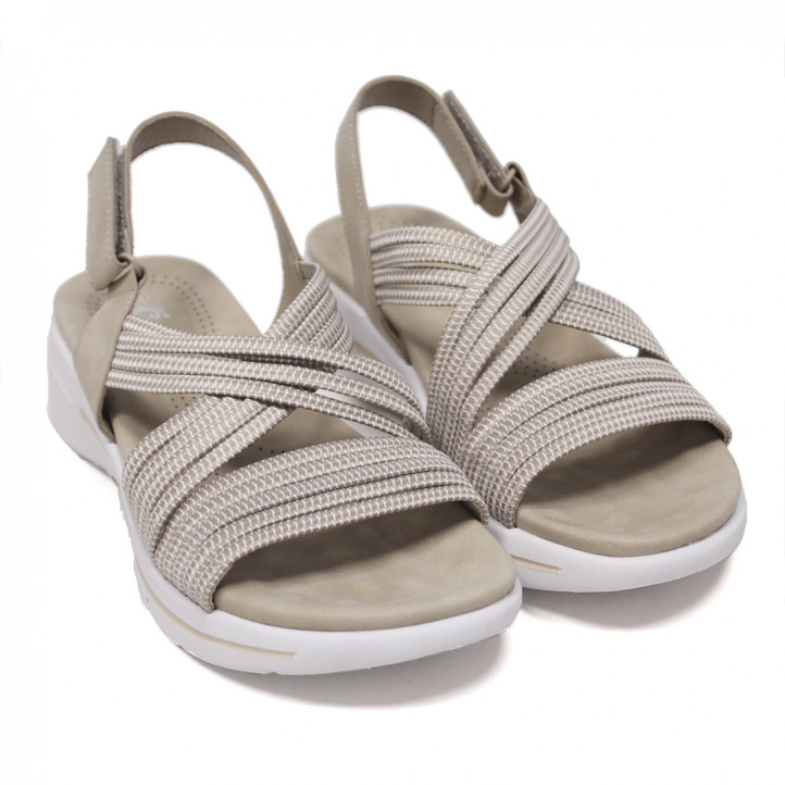 Sandalias cuña Querol color crema con bandas elásticas - Querol online