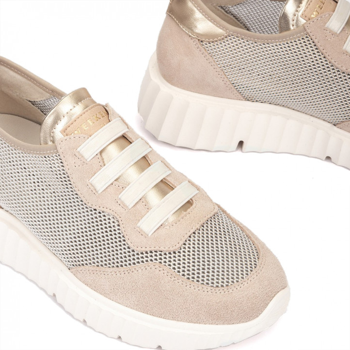 Zapatillas urban Weekend tulsa con rejilla y piel en color dorado - Querol online