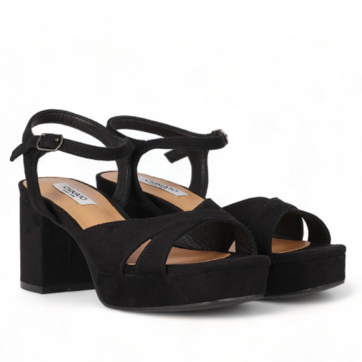 Sandalias tacón Chika 10 negros flora con plataforma - Querol online