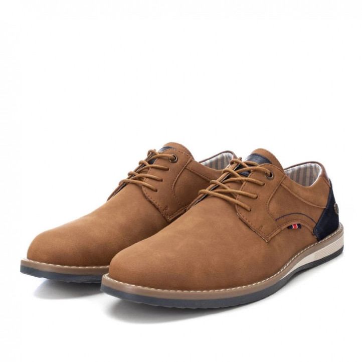 Zapatos vestir Xti camel con panel trasero azul de antelina - Querol online