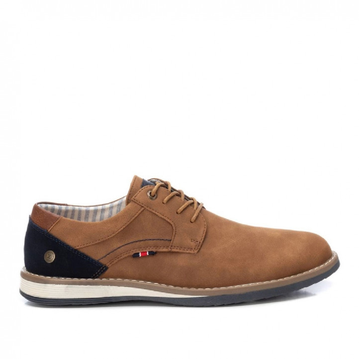 Zapatos vestir Xti camel con panel trasero azul de antelina - Querol online