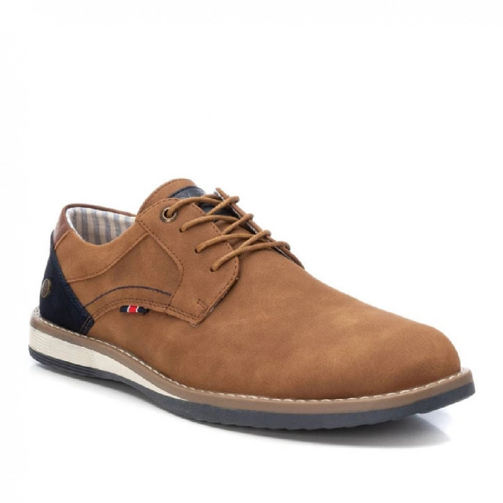 Zapatos vestir Xti camel con panel trasero azul de antelina - Querol online