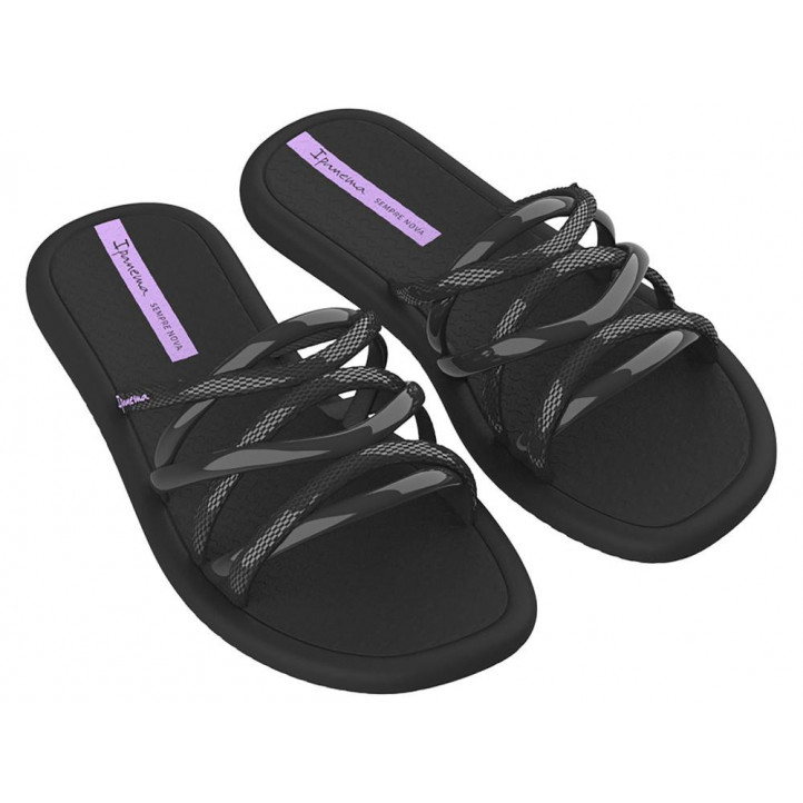 Chanclas Ipanema meu sol slide fem negras y lilas de pala con tiras entrecruzadas - Querol online