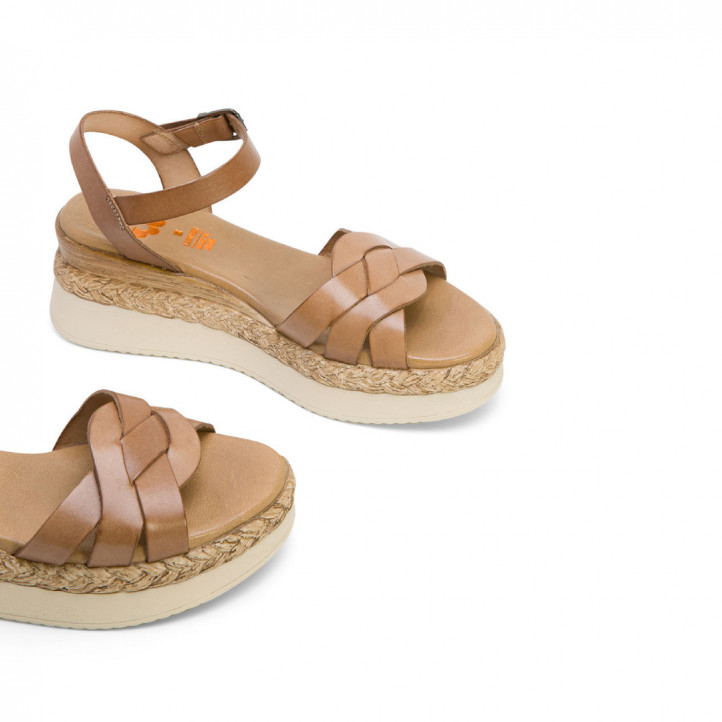 Sandalias cuña Porronet frida con tiras entrelazadas taupe de piel - Querol online