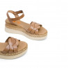 Sandalias cuña Porronet frida con tiras entrelazadas taupe de piel