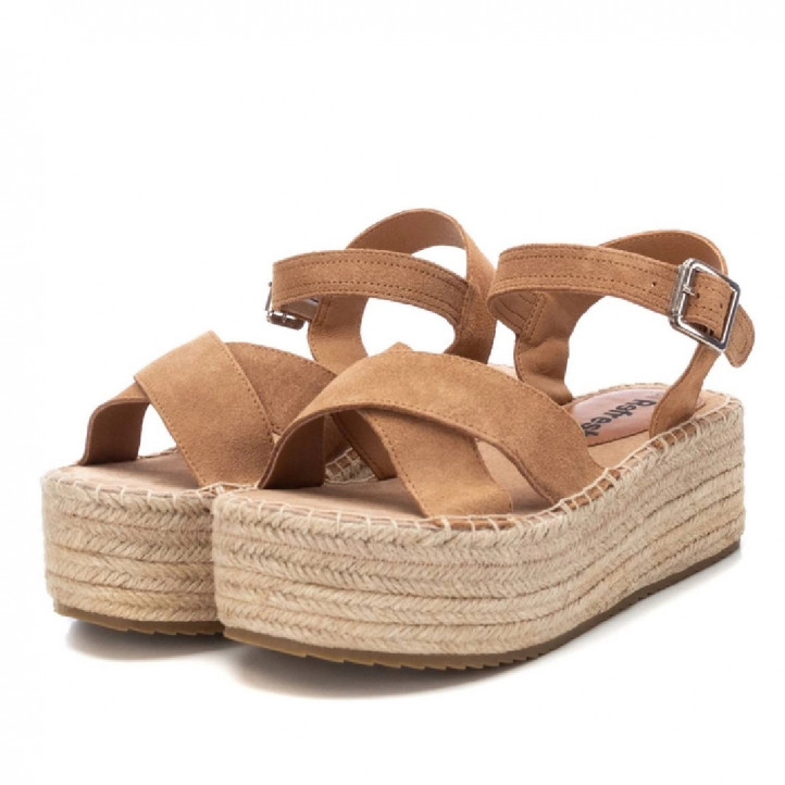 Sandalias plataformas Refresh con doble pala, pulsera marrón y suela de yute - Querol online