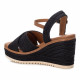 Sandalias cuña Refresh negra con material trenzado y ribete marrón - Querol online