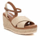 Sandalias cuña Refresh beige con material trenzado y ribete marrón - Querol online