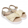 sandalias QUETS! doradas con bandas rafia cruzadas en empeine