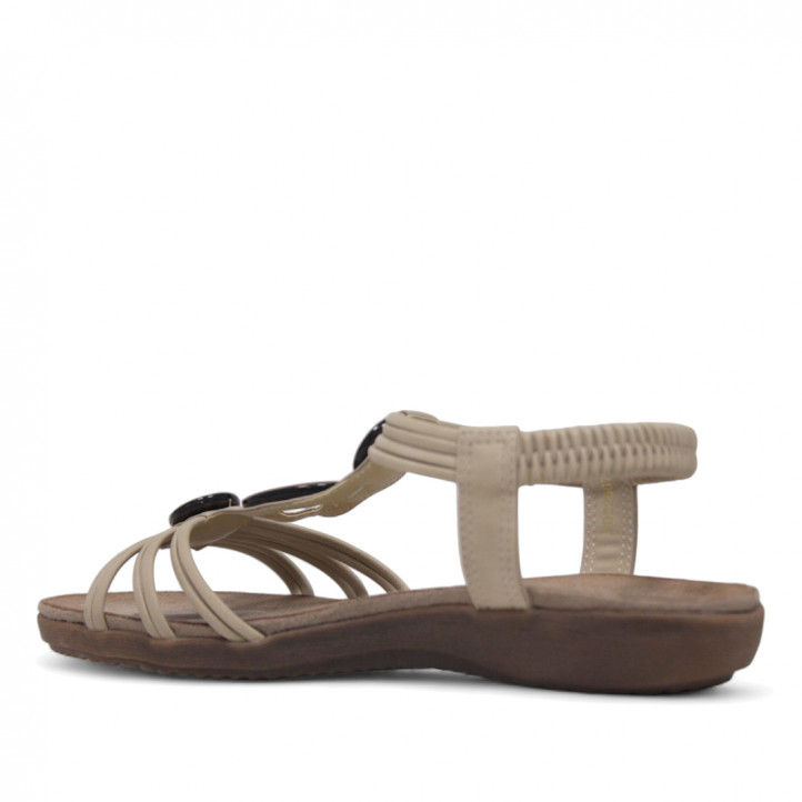 Sandalias planas Amarpies beige con tres piedras de madera frontales - Querol online