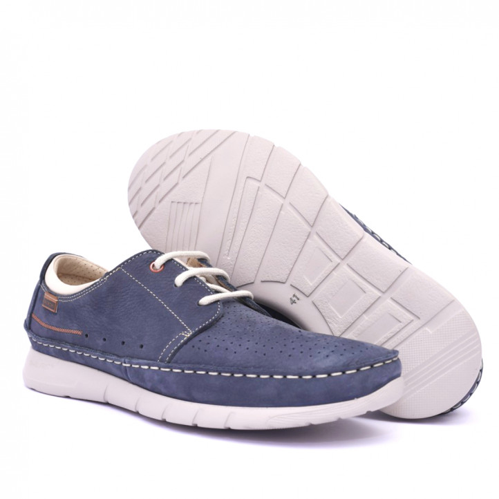 Zapatos sport Baerchi Scorpio azules de piel perforada con cordones y ultraliegeros - Querol online