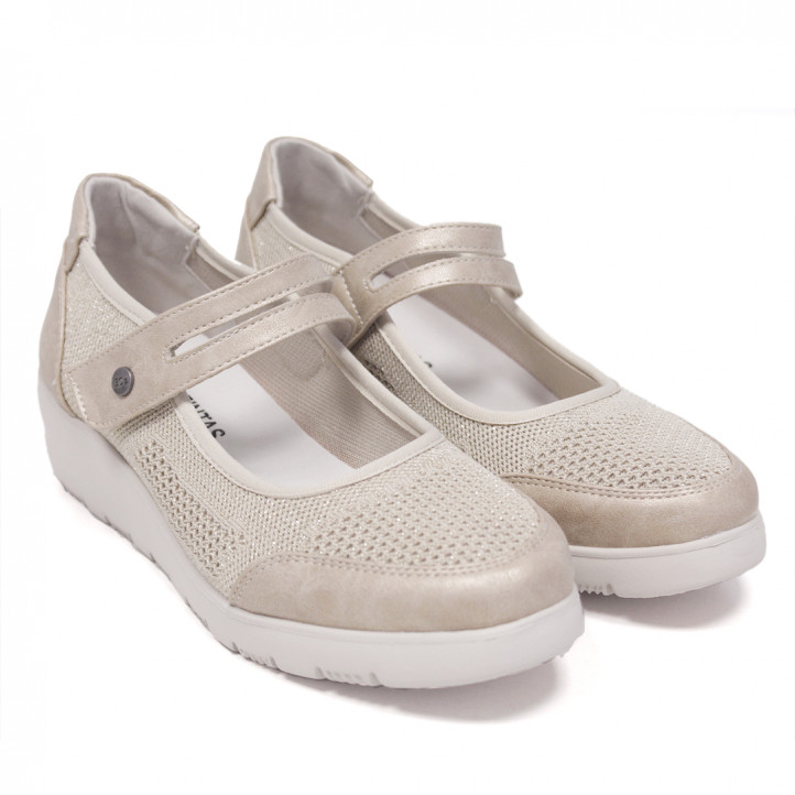 Zapatos cuña tipo mercedita ultra confort color beige - Querol online