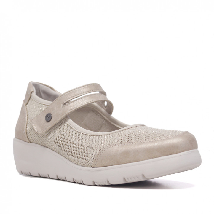 Zapatos cuña tipo mercedita ultra confort color beige - Querol online