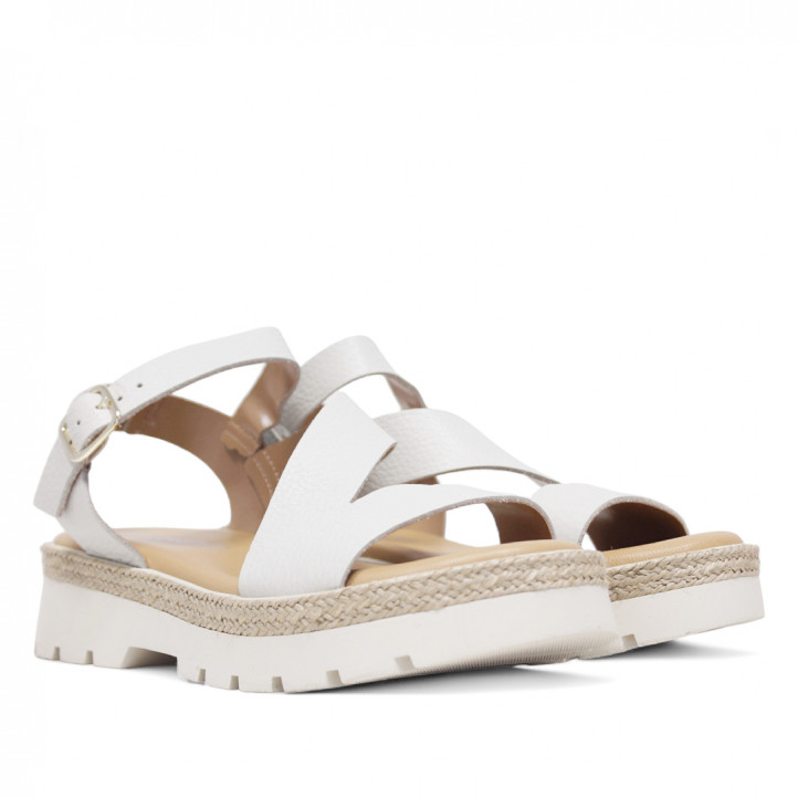 Sandalias planas Redlove Alba con bandas cogidas al tobillo de piel color hueso - Querol online