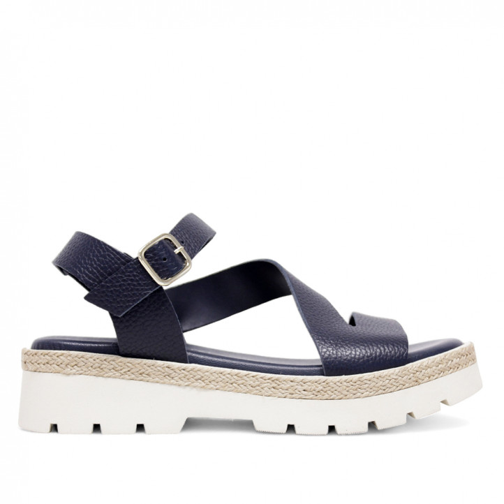 Sandalias planas Redlove Alba con bandas cogidas al tobillo de piel azules - Querol online