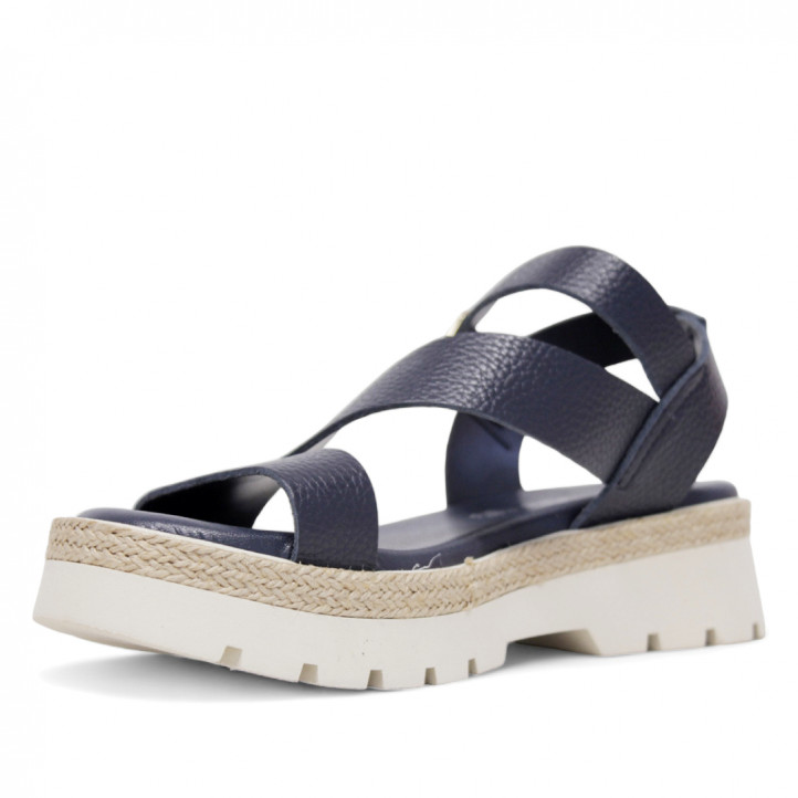 Sandalias planas Redlove Alba con bandas cogidas al tobillo de piel azules - Querol online