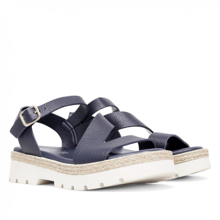 Sandalias planas Redlove Alba con bandas cogidas al tobillo de piel azules - Querol online